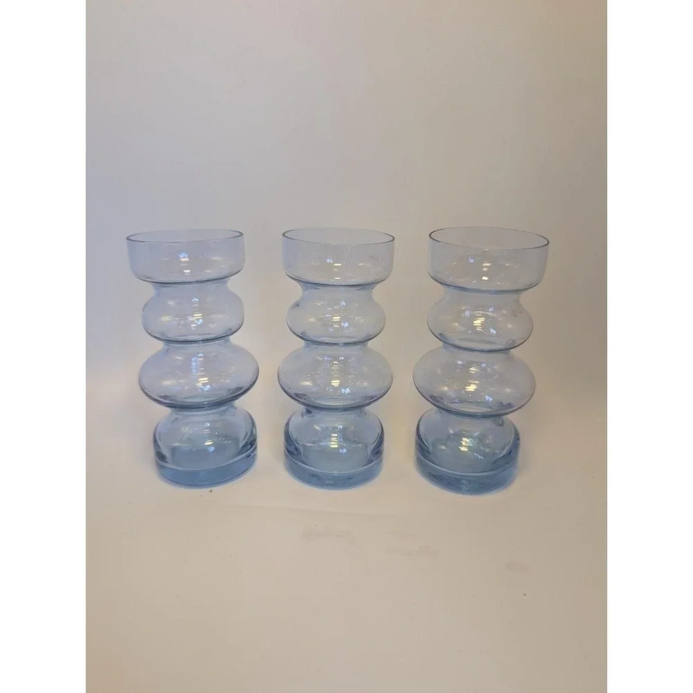 Set of 3 Lavender Purple Bubble Glass Vases Mid Century Modern Stacked Bud Vases